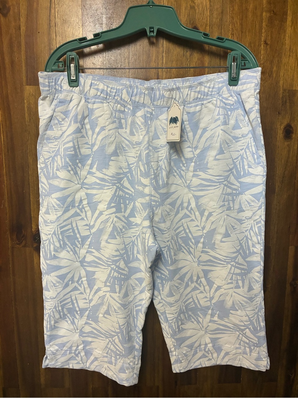 Wild Palms Beach Walker Shorts Women's Large Blue White Palm Leaf French Terry